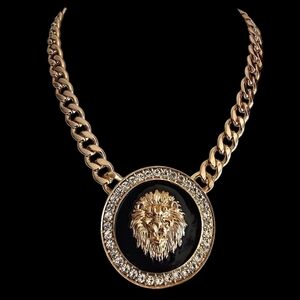 Gold Black Lion Head Large Pendant Greek Hip Hop Chunky Chain Necklace